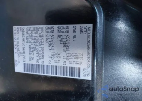 2020 Nissan Pathfinder S 4Wd из США, поврежденный, VIN 5N1DR2AM7LC608763